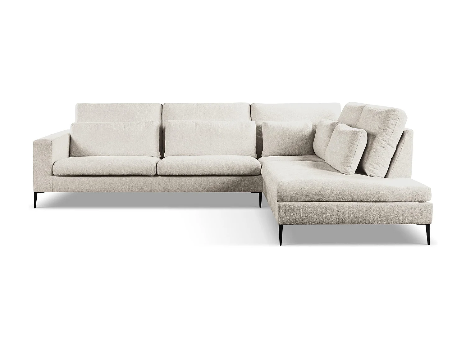 Canapé d’angle 4 places droit en tissu chenille - beige - AKALA