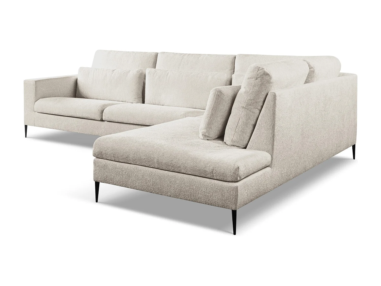 Canapé d’angle 4 places droit en tissu chenille - beige - AKALA