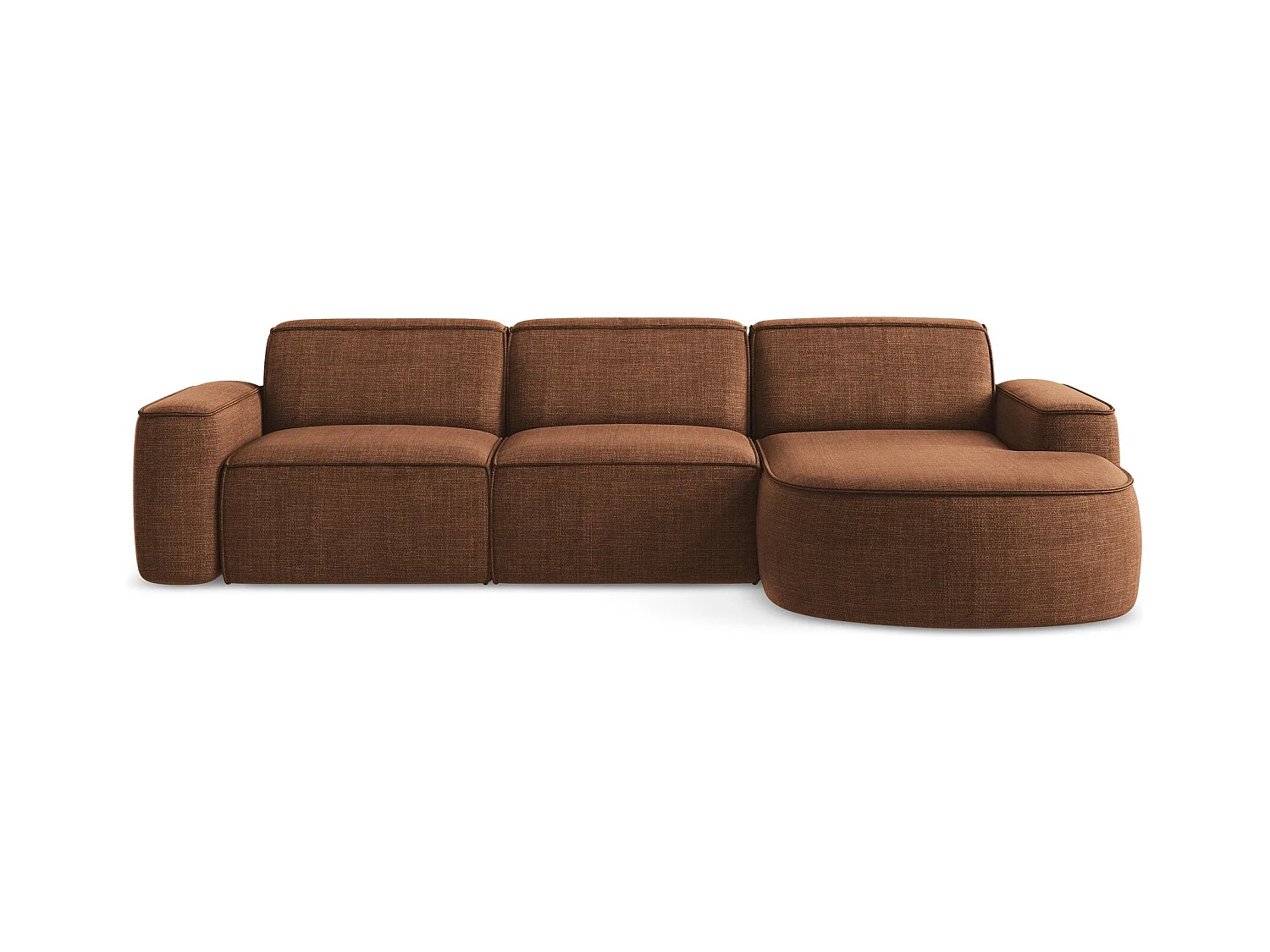 Canapé d'angle 3 places modulaire droit en tissu texturé - terre cuite - OMAO