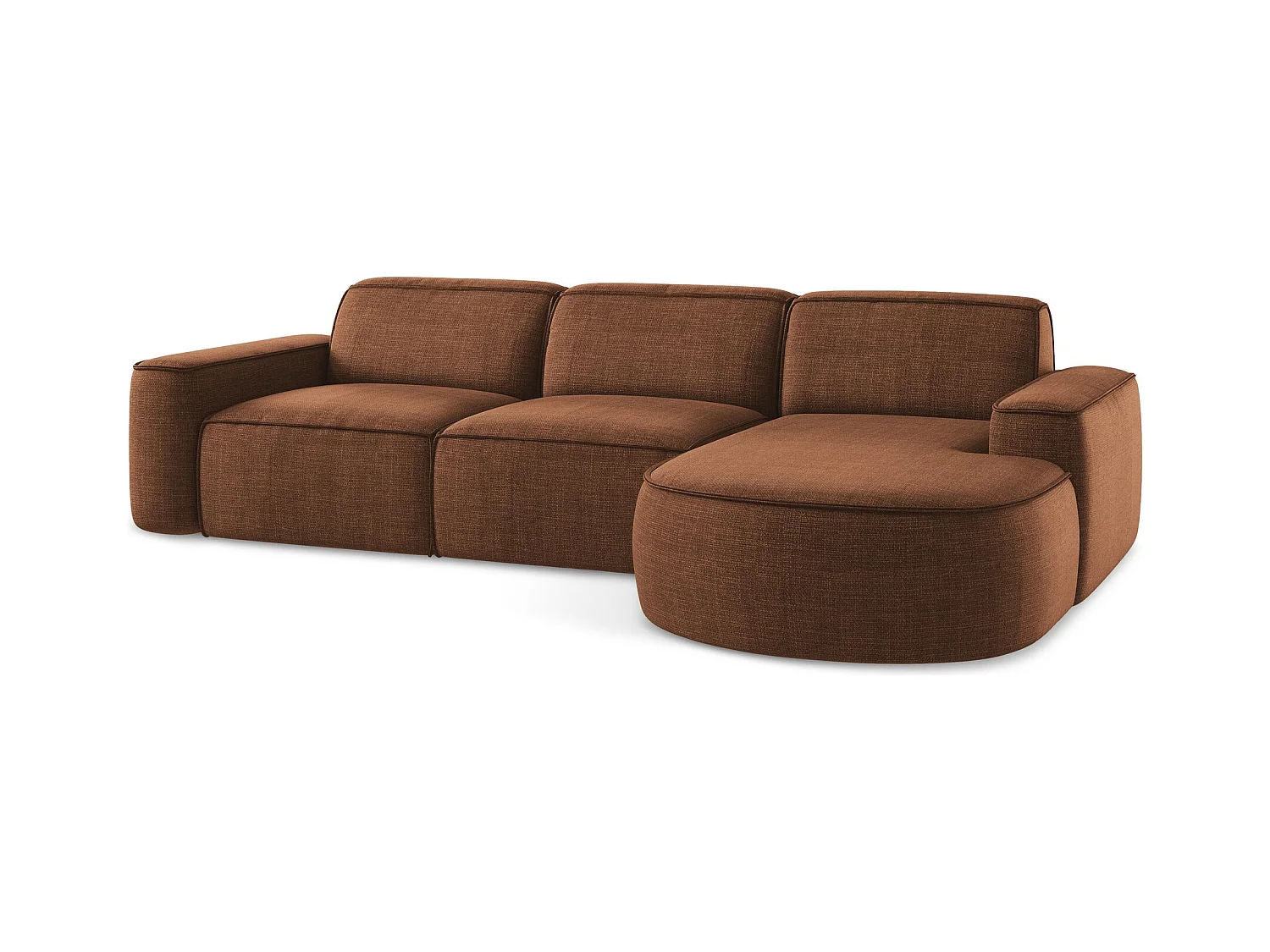 Canapé d'angle 3 places modulaire droit en tissu texturé - terre cuite - OMAO