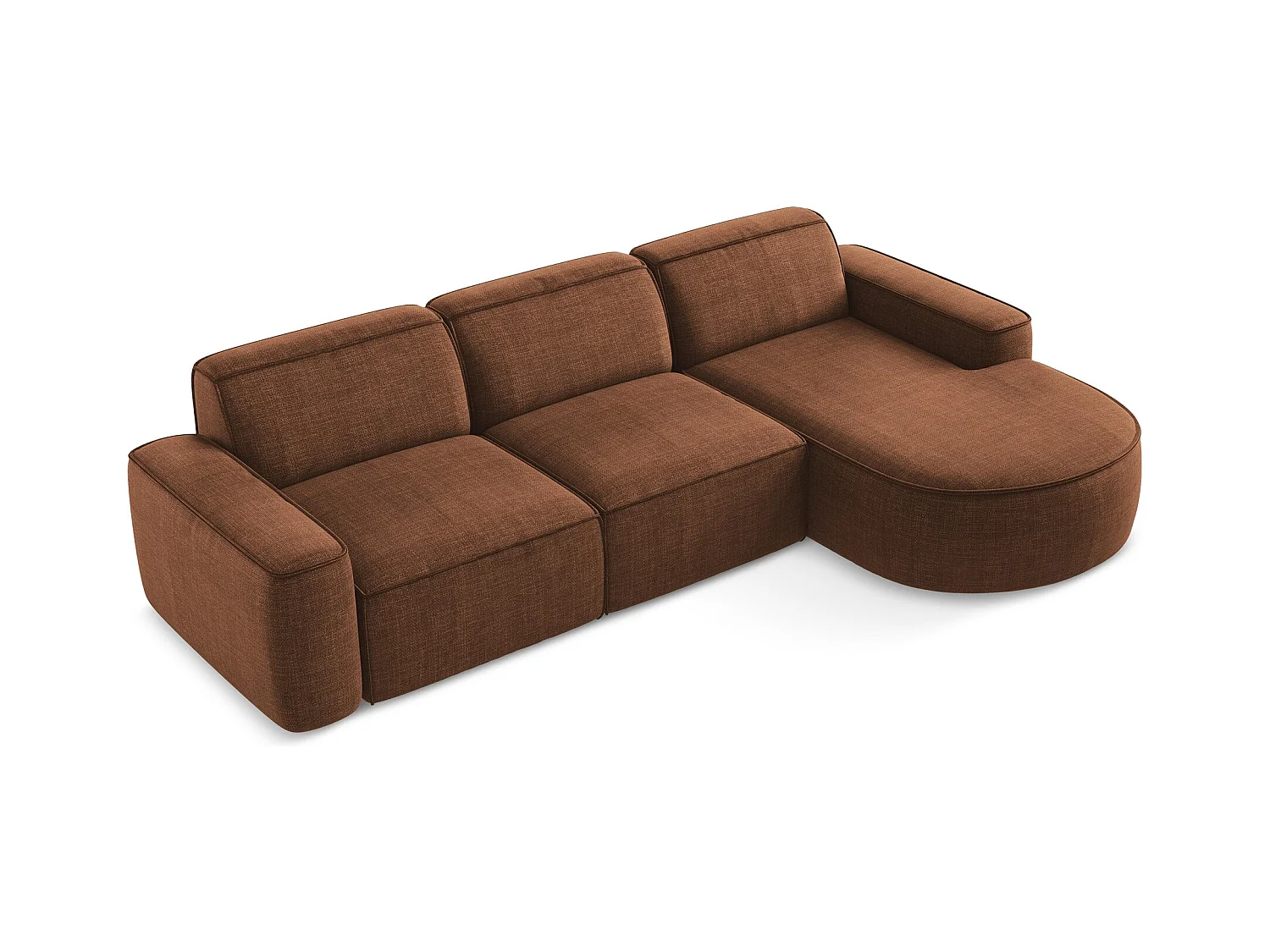 Canapé d'angle 3 places modulaire droit en tissu texturé - terre cuite - OMAO