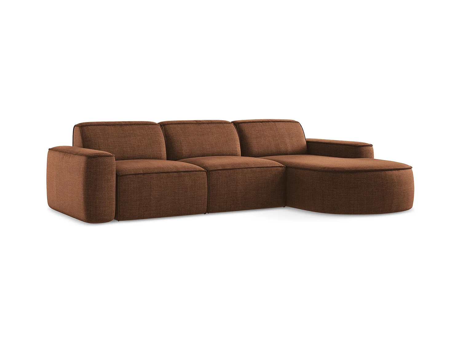 Canapé d'angle 3 places modulaire droit en tissu texturé - terre cuite - OMAO