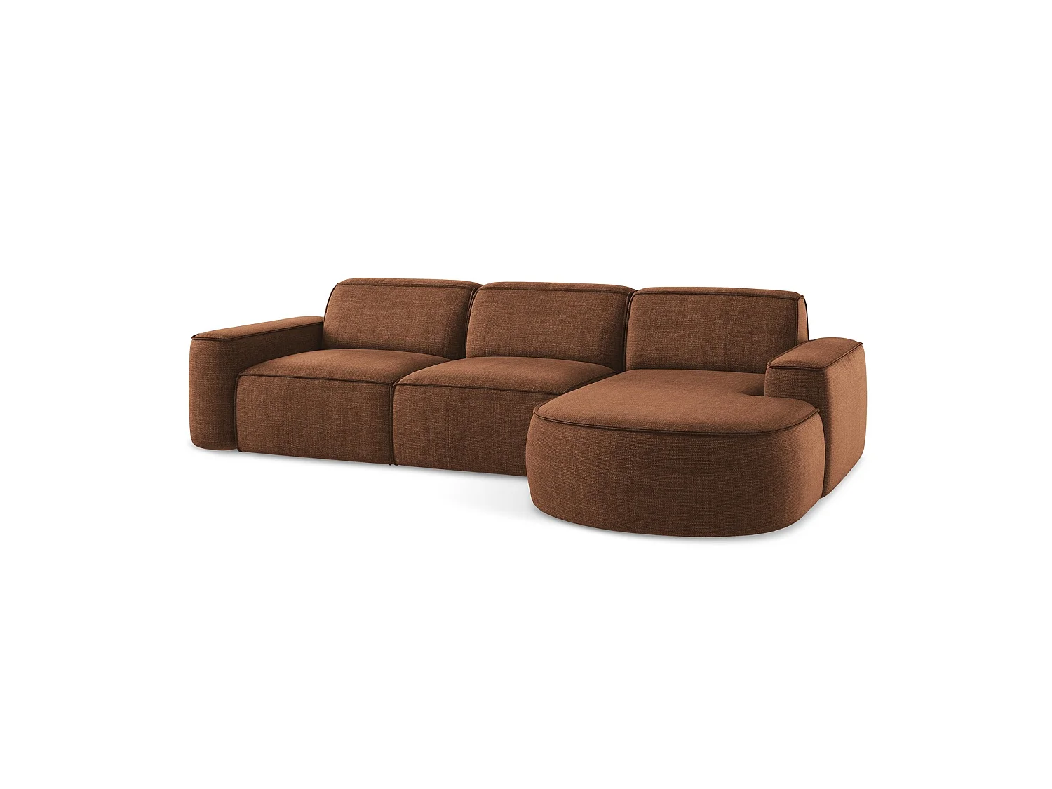 Modulaire hoekbank rechts van terracotta textuurstof - MELISSA