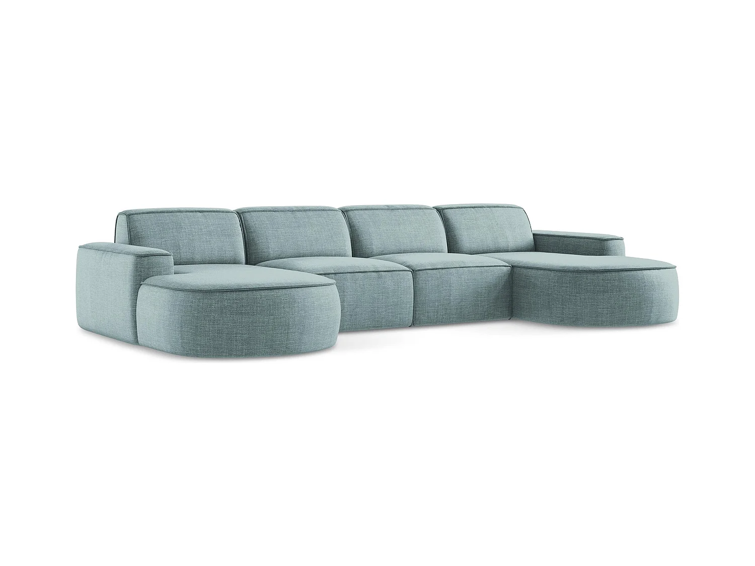 Canapé panoramique 4 places modulaire gauche en tissu texturé - jeans - OMAO