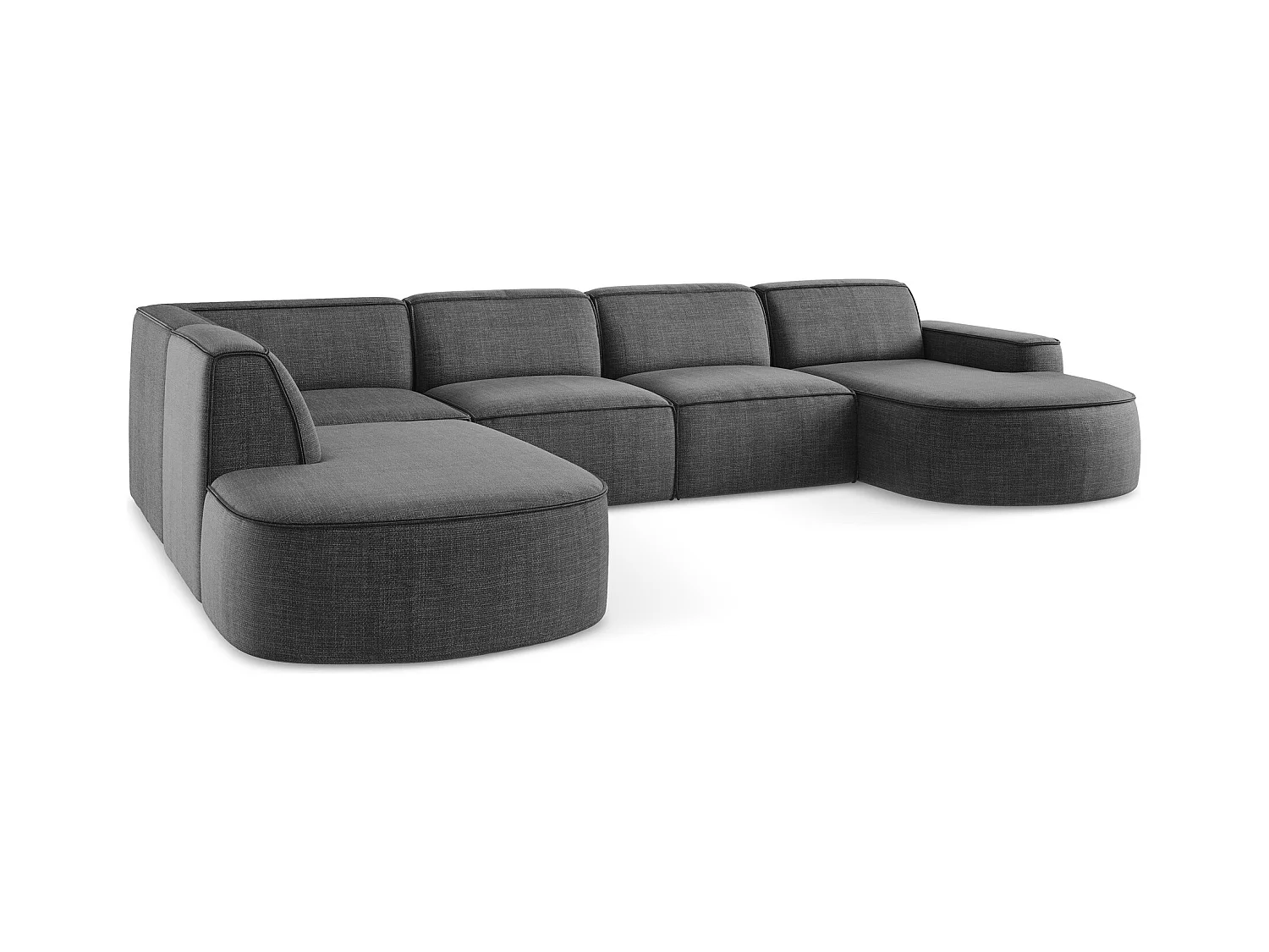 Canapé panoramique 4 places modulaire droit en tissu texturé - gris foncé - OMAO