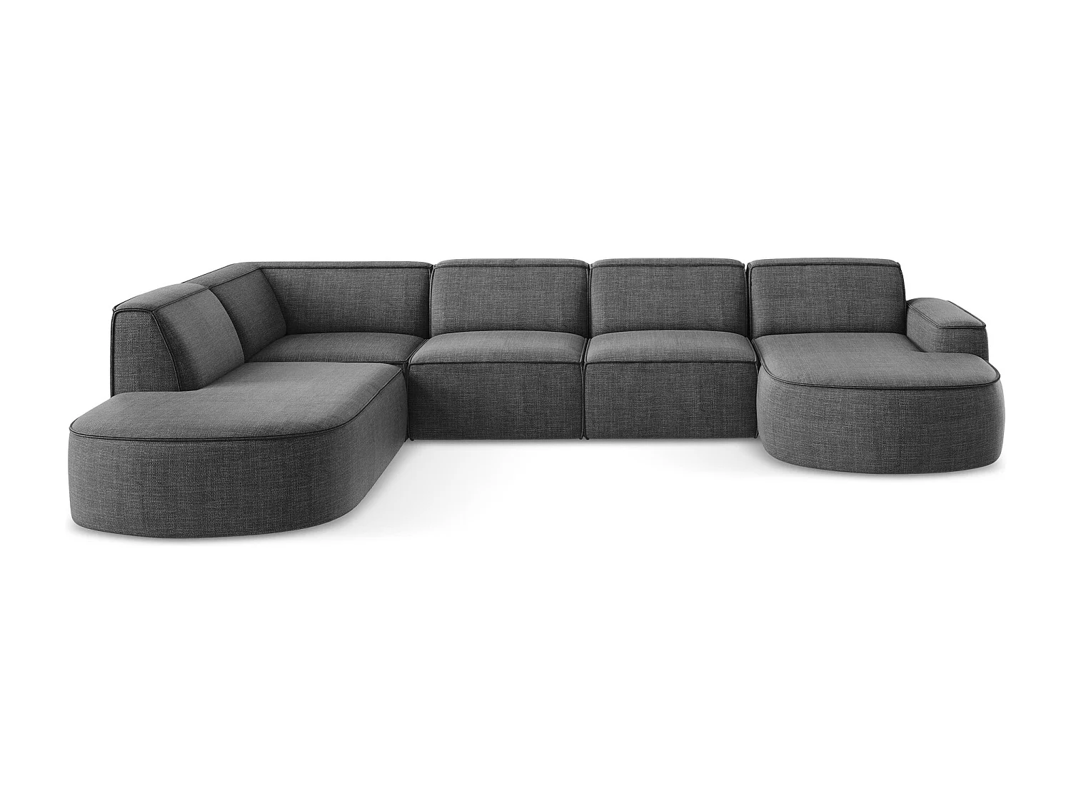 Canapé panoramique 4 places modulaire droit en tissu texturé - gris foncé - OMAO