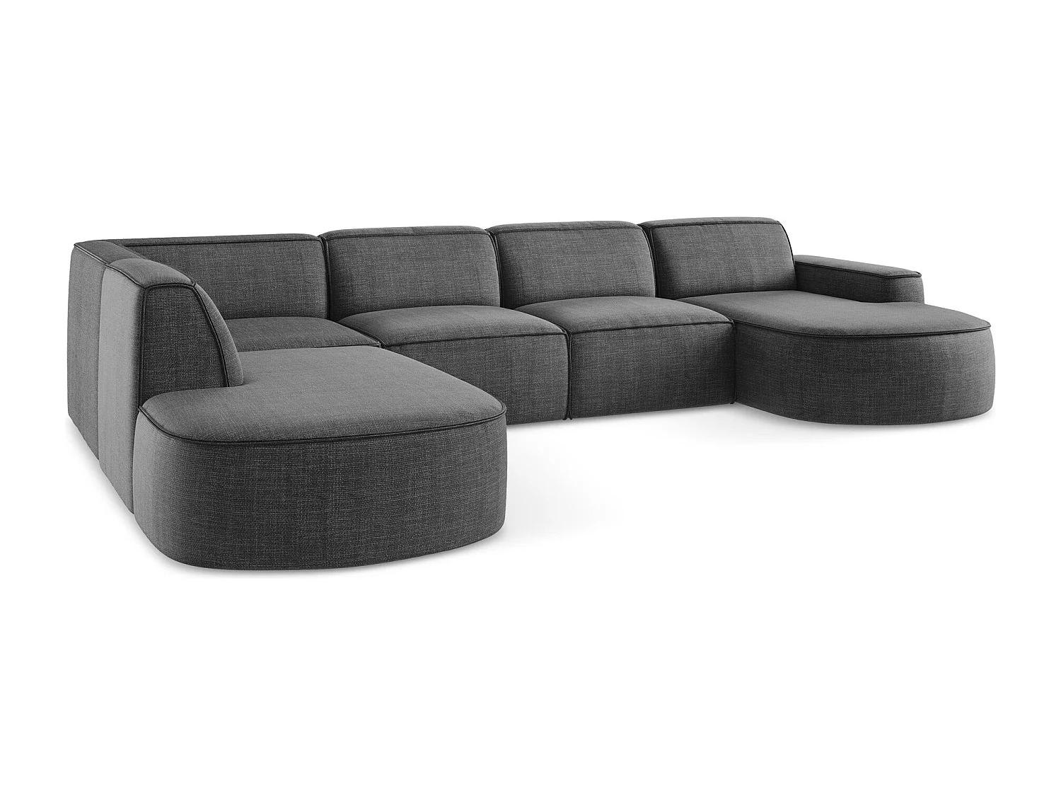 Canapé panoramique 4 places modulaire droit en tissu texturé - gris foncé - OMAO