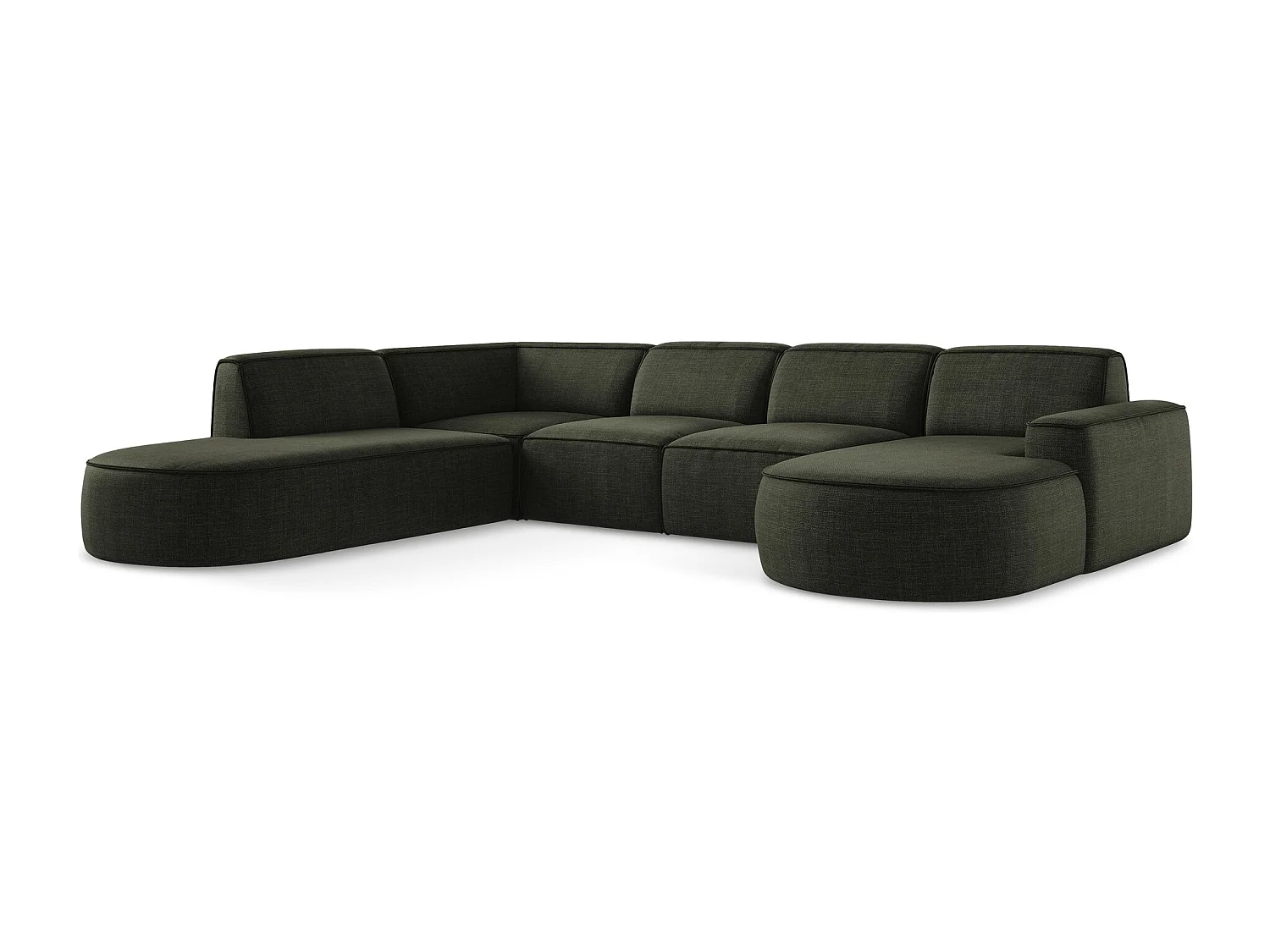 Canapé panoramique 4 places modulaire droit en tissu texturé - olive - OMAO