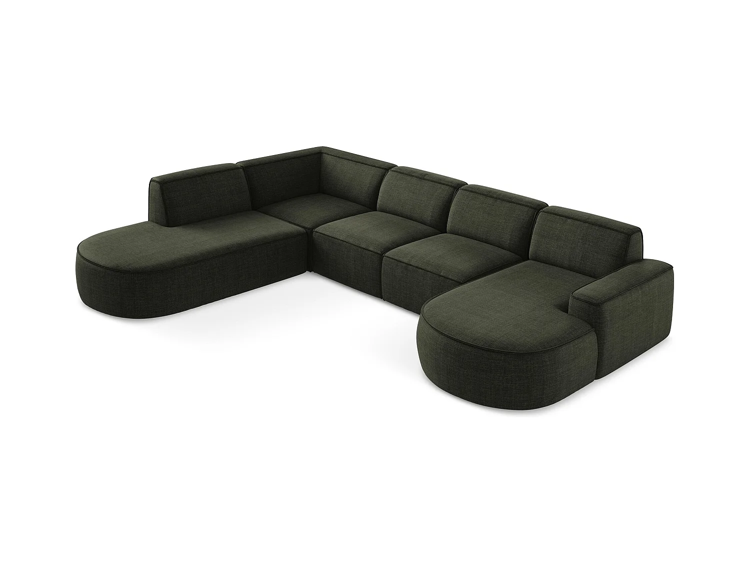 Canapé panoramique 4 places modulaire droit en tissu texturé - olive - OMAO