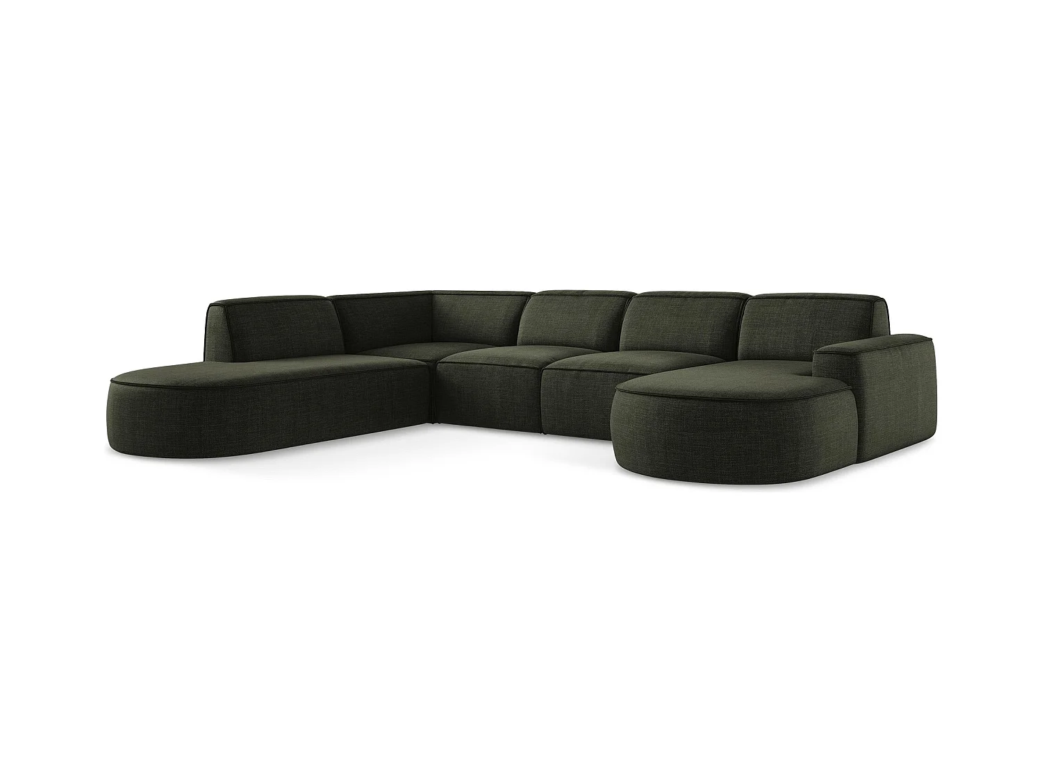 Canapé panoramique 4 places modulaire droit en tissu texturé - olive - OMAO
