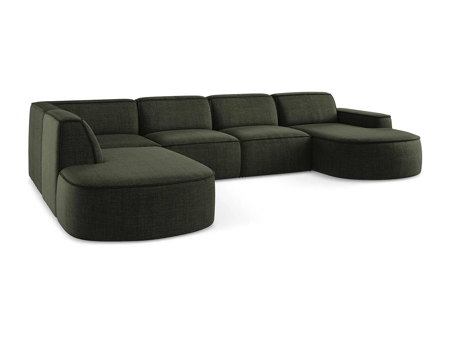 Canapé panoramique 4 places modulaire droit en tissu texturé - olive - OMAO