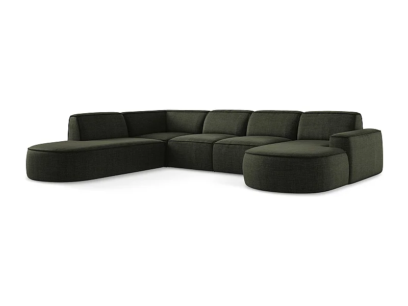 Canapé panoramique 4 places modulaire droit en tissu texturé - olive - OMAO