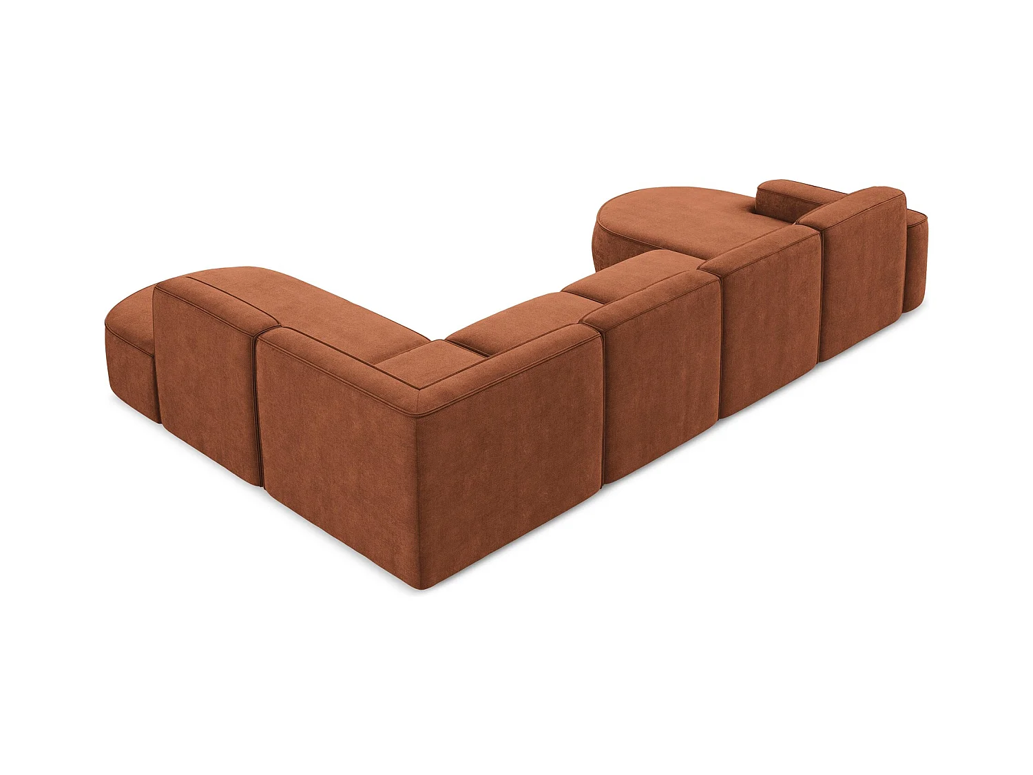 Canapé panoramique 5 places modulaire gauche en tissu chenille - terre cuite - OMAO