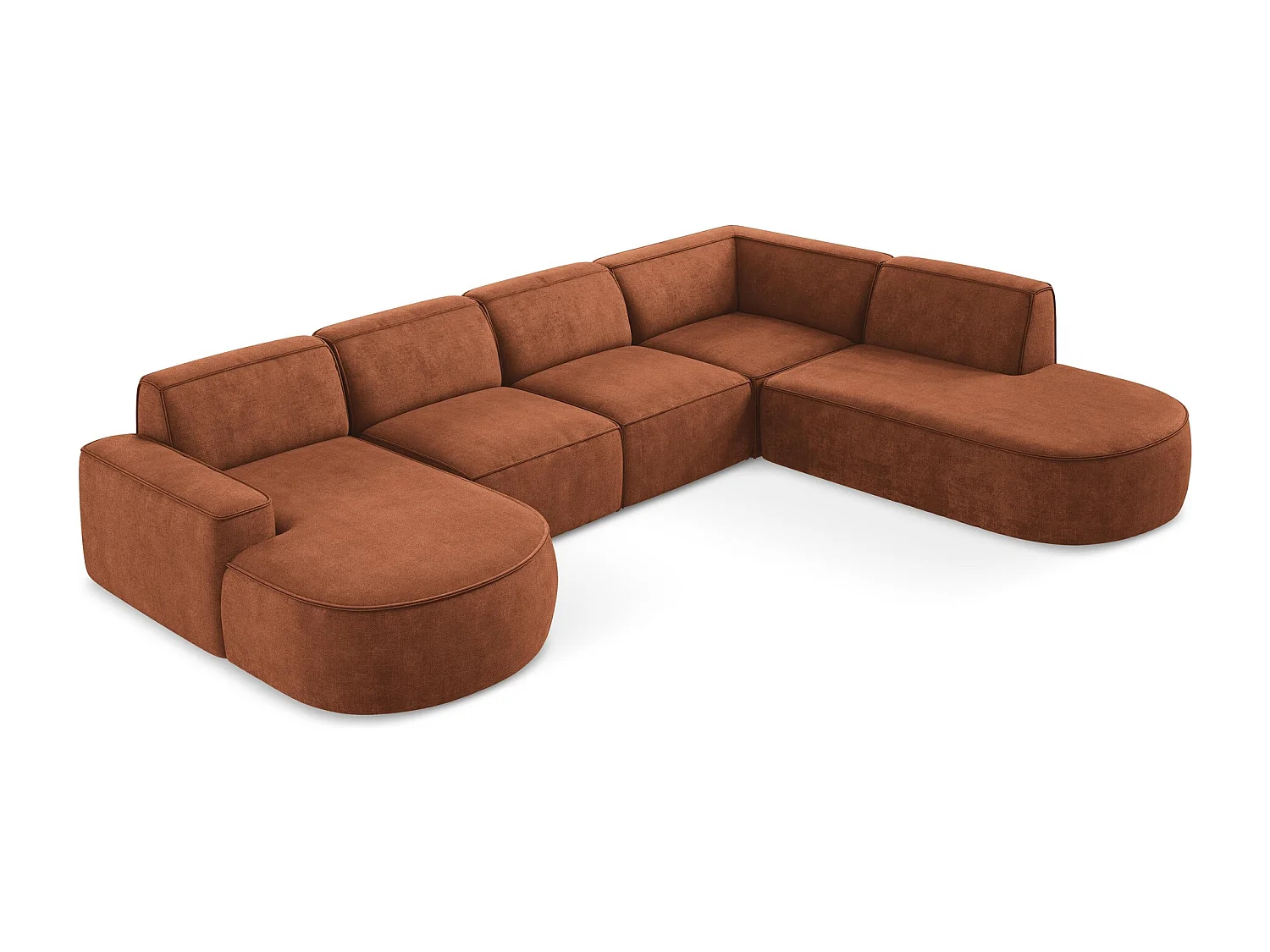 Canapé panoramique 5 places modulaire gauche en tissu chenille - terre cuite - OMAO