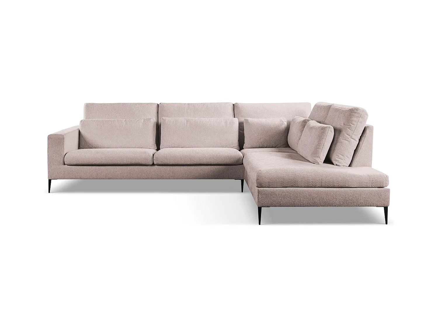 Canapé d’angle 4 places droit en tissu chenille - rose poudré - AKALA