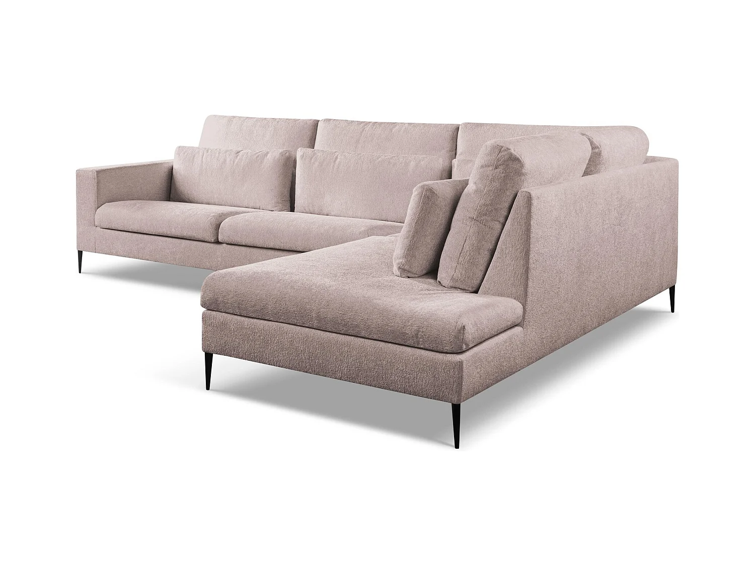 Canapé d’angle 4 places droit en tissu chenille - rose poudré - AKALA