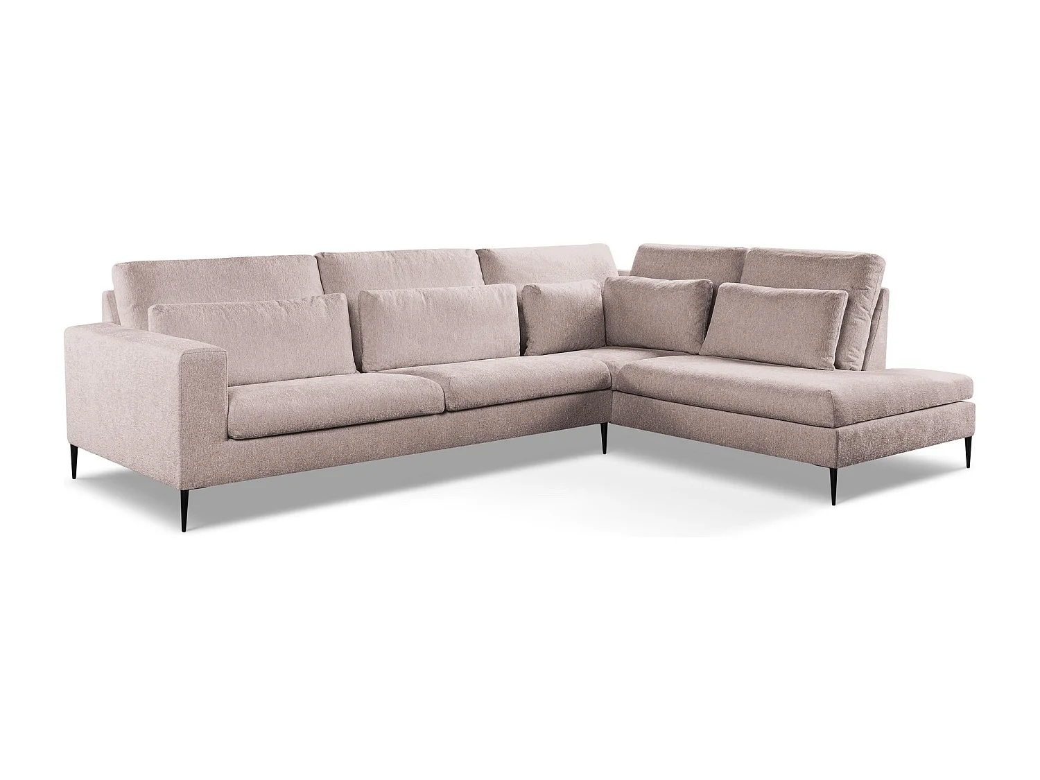 Canapé d’angle 4 places droit en tissu chenille - rose poudré - AKALA