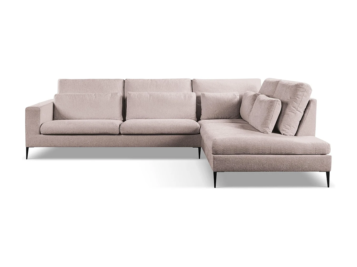 Canapé d’angle 4 places droit en tissu chenille - rose poudré - AKALA