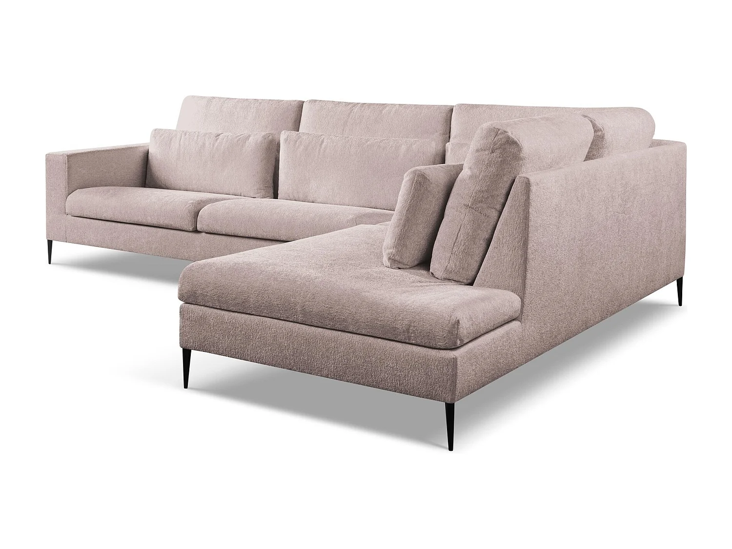 Canapé d’angle 4 places droit en tissu chenille - rose poudré - AKALA