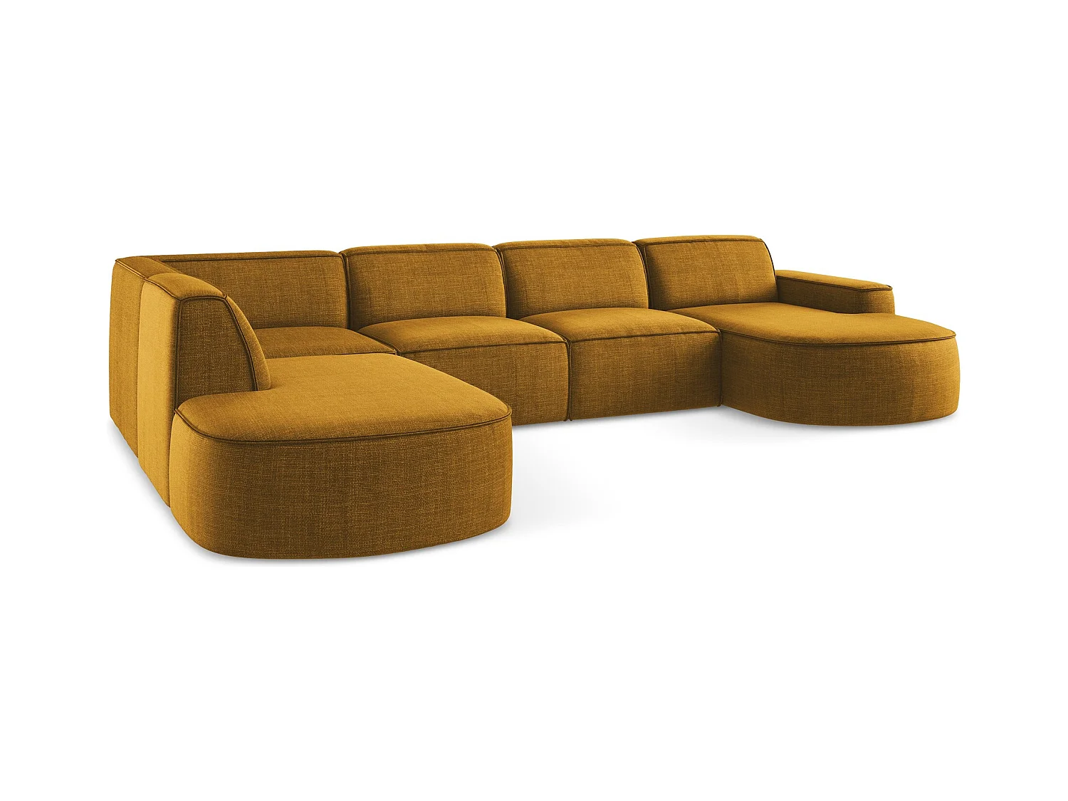 Canapé panoramique 4 places modulaire droit en tissu texturé - moutarde - OMAO
