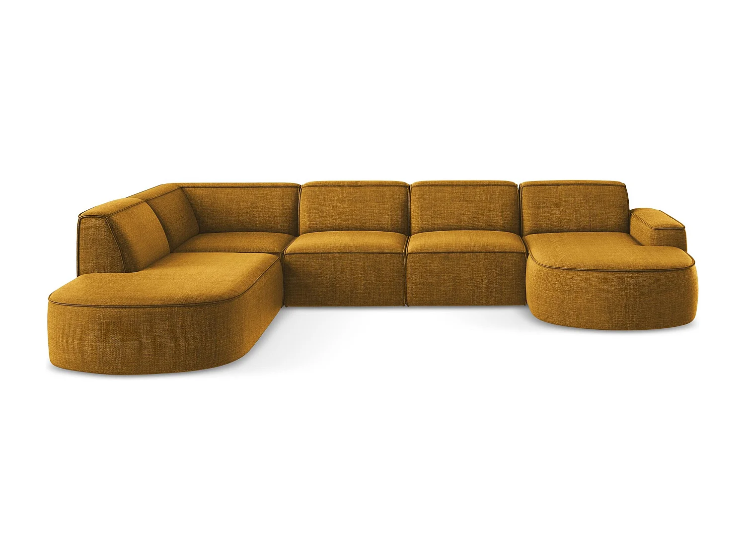 Canapé panoramique 4 places modulaire droit en tissu texturé - moutarde - OMAO