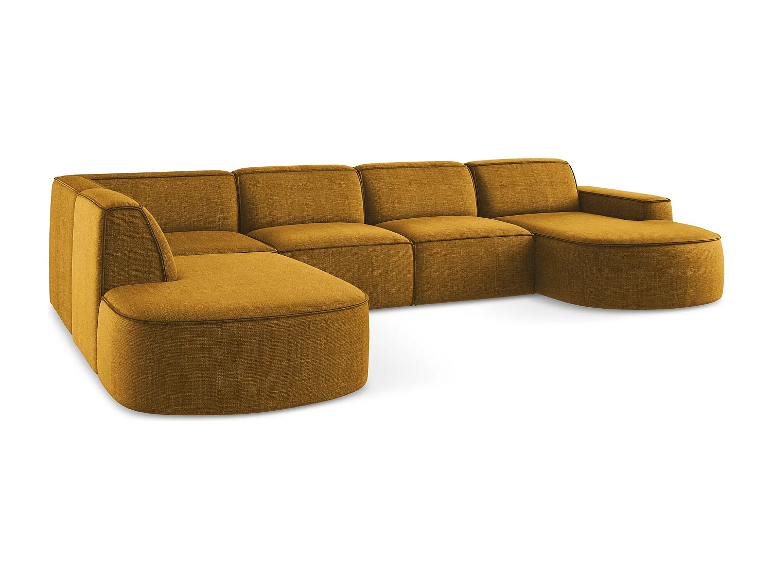 Canapé panoramique 4 places modulaire droit en tissu texturé - moutarde - OMAO