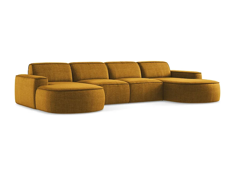 Sofa modułowa panoramiczna - z tkaniny strukturalnej - musztardowy - OMAO