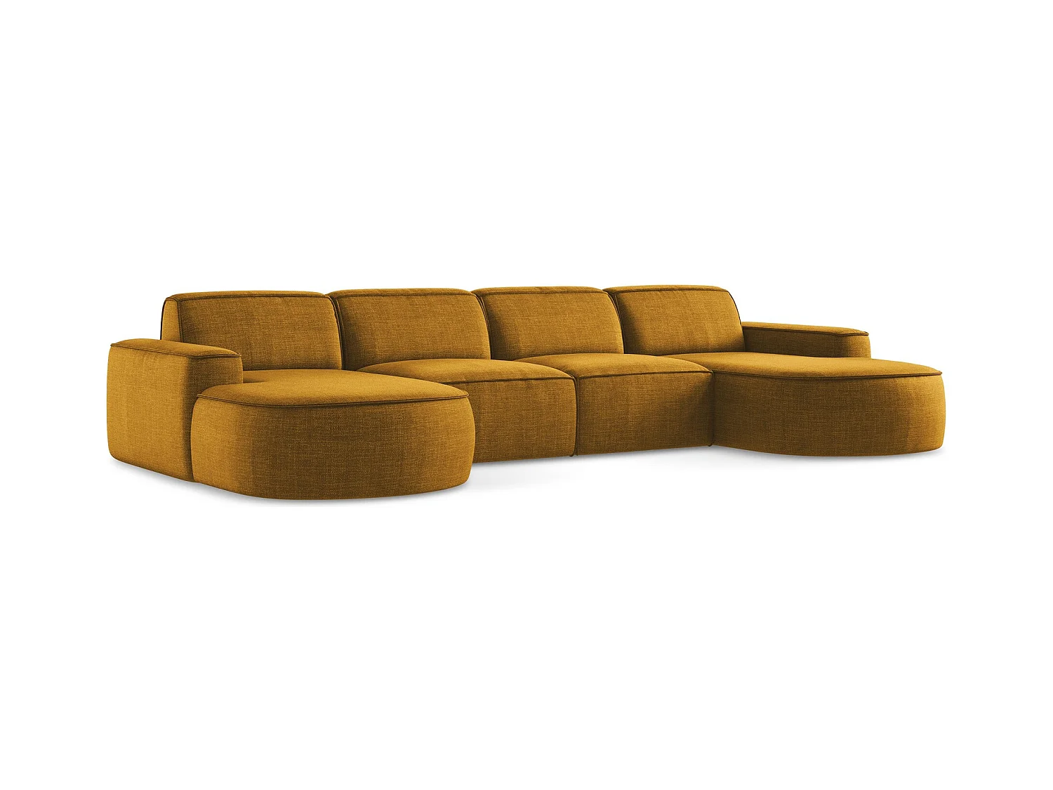 Canapé panoramique 4 places modulaire gauche en tissu texturé - moutarde - OMAO
