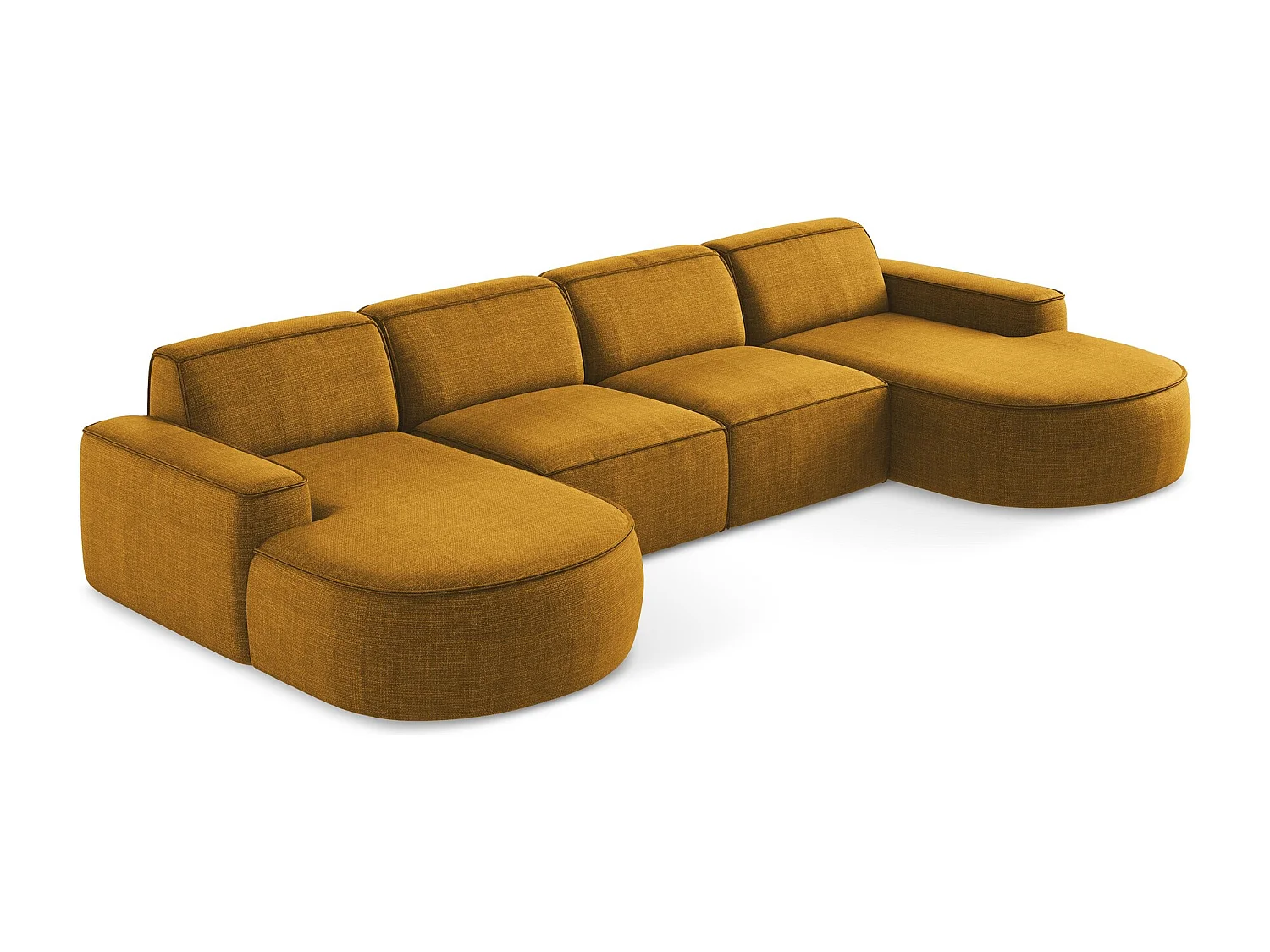 Canapé panoramique 4 places modulaire gauche en tissu texturé - moutarde - OMAO