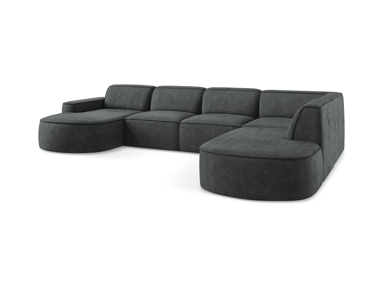 Canapé panoramique 5 places modulaire gauche en tissu chenille - gris foncé - OMAO