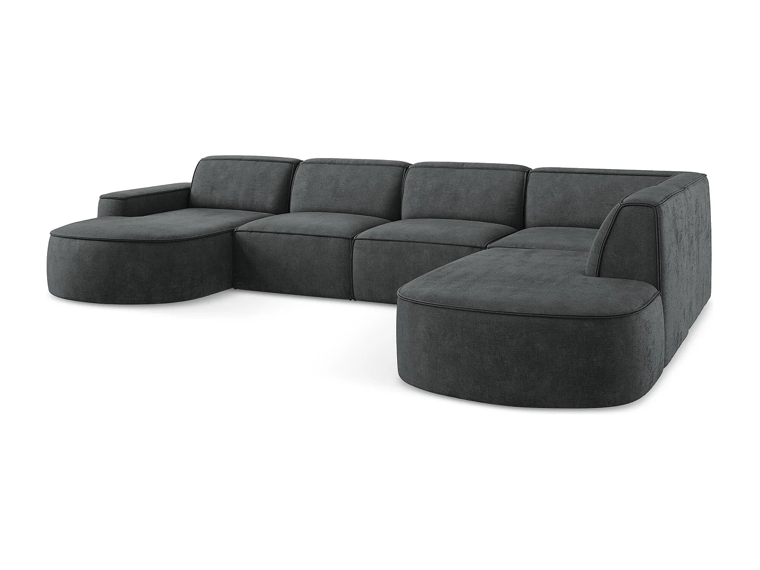 Canapé panoramique 5 places modulaire gauche en tissu chenille - gris foncé - OMAO