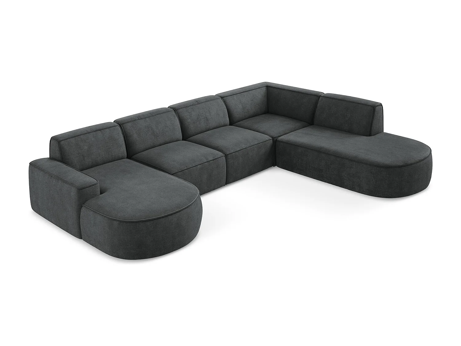 Canapé panoramique 5 places modulaire gauche en tissu chenille - gris foncé - OMAO