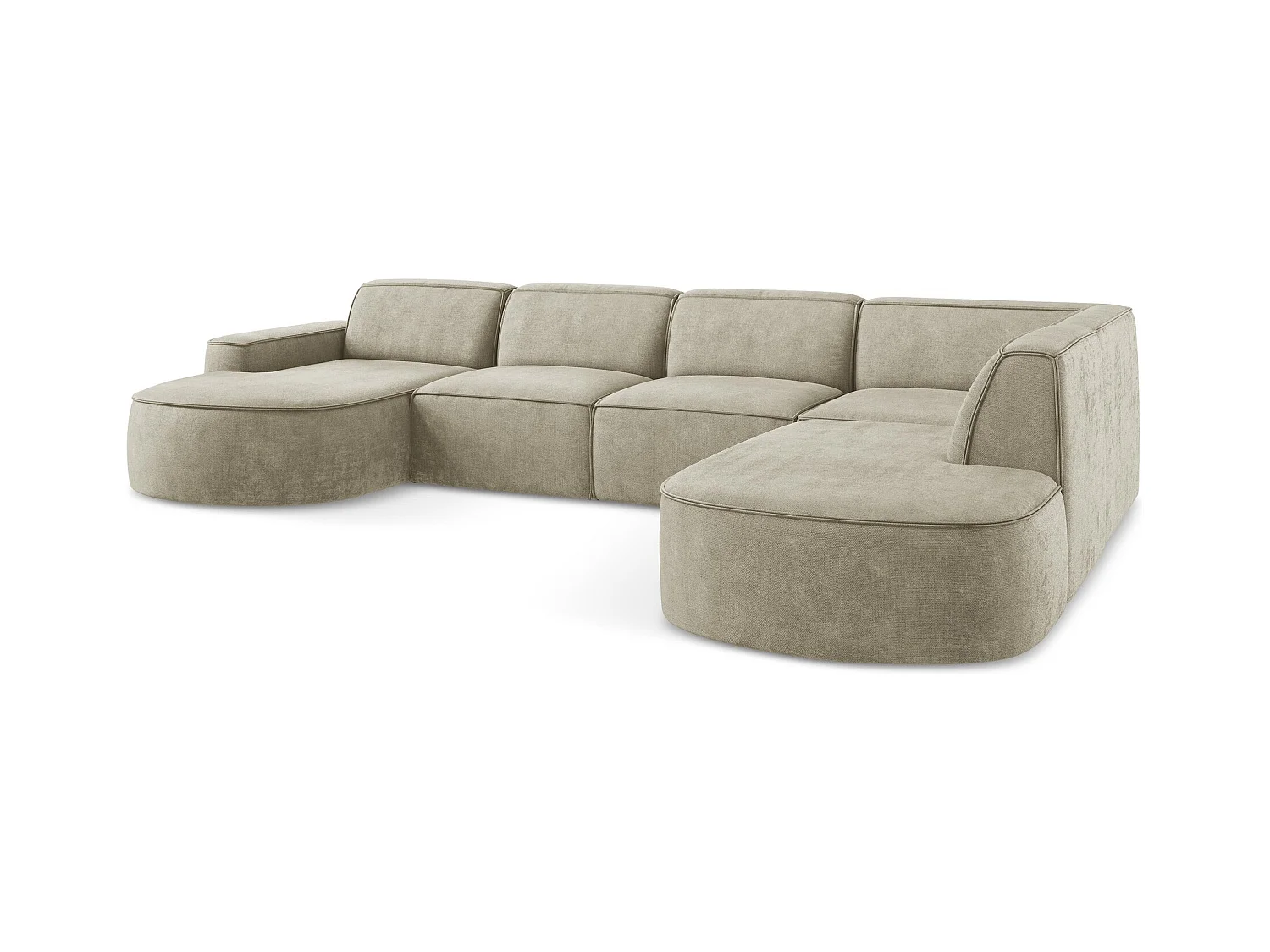 Canapé panoramique 5 places modulaire gauche en tissu chenille - beige - OMAO