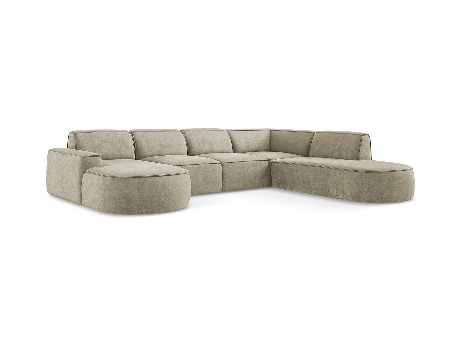 Canapé panoramique 5 places modulaire gauche en tissu chenille - beige - OMAO