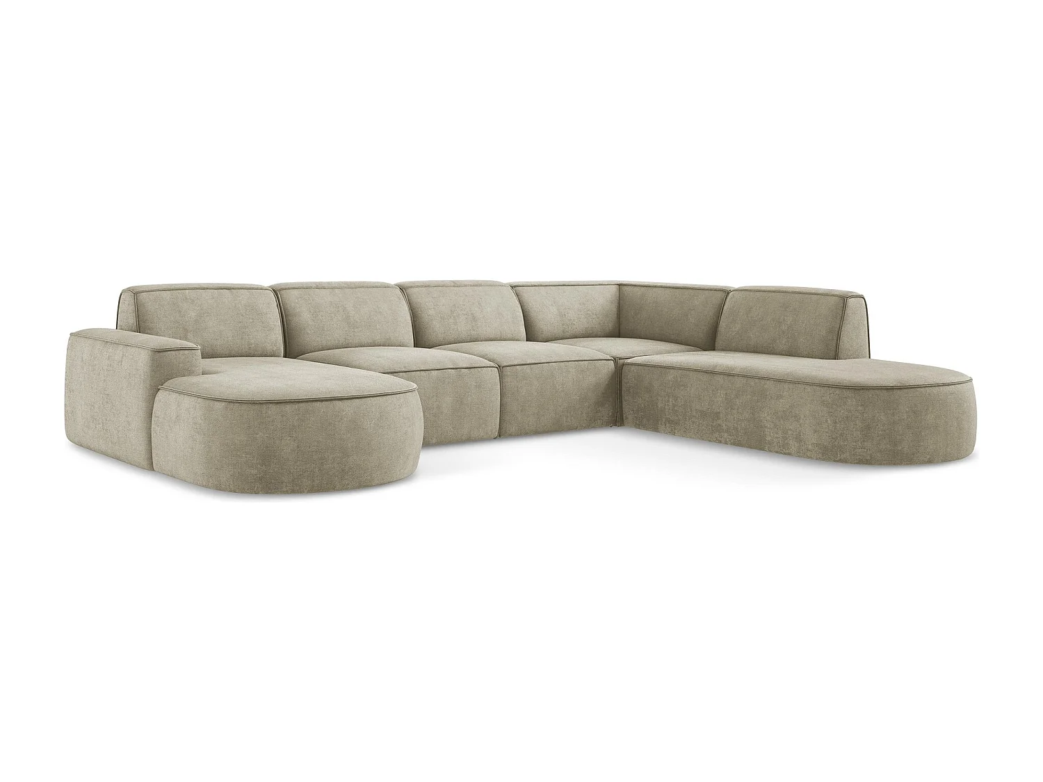 Canapé panoramique 5 places modulaire gauche en tissu chenille - beige - OMAO