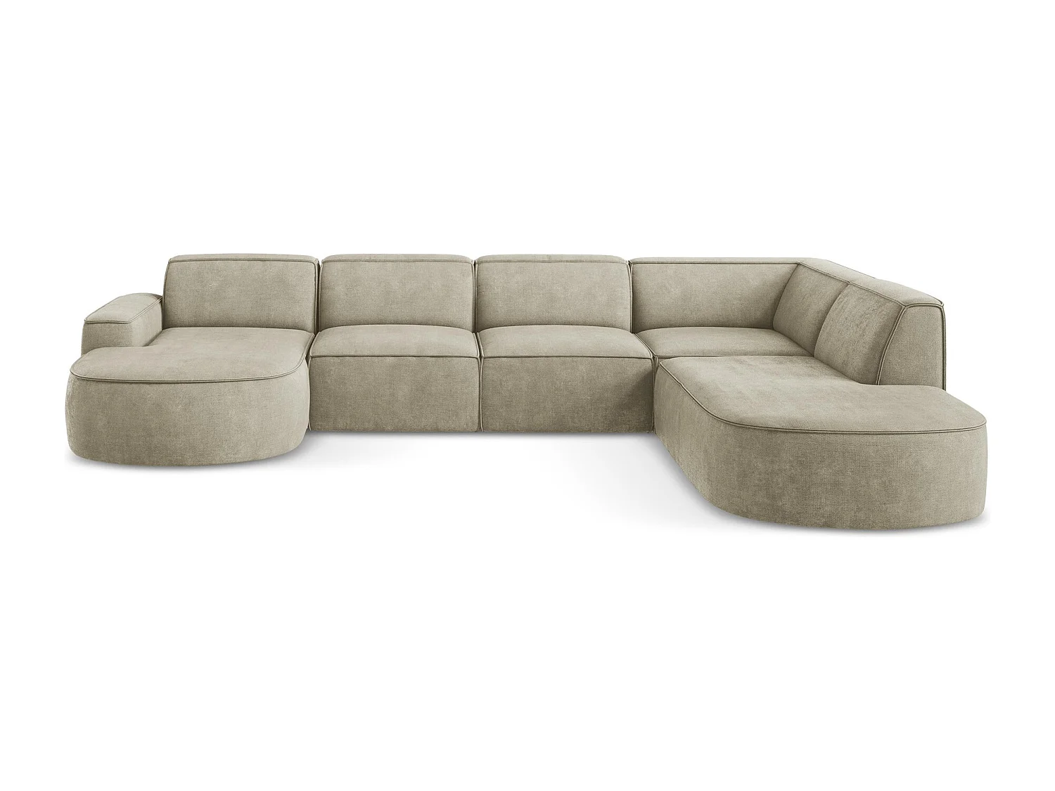 Canapé panoramique 5 places modulaire gauche en tissu chenille - beige - OMAO