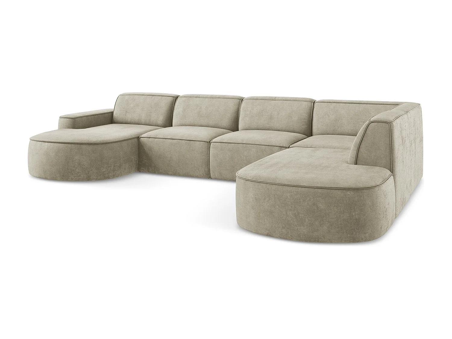 Canapé panoramique 5 places modulaire gauche en tissu chenille - beige - OMAO