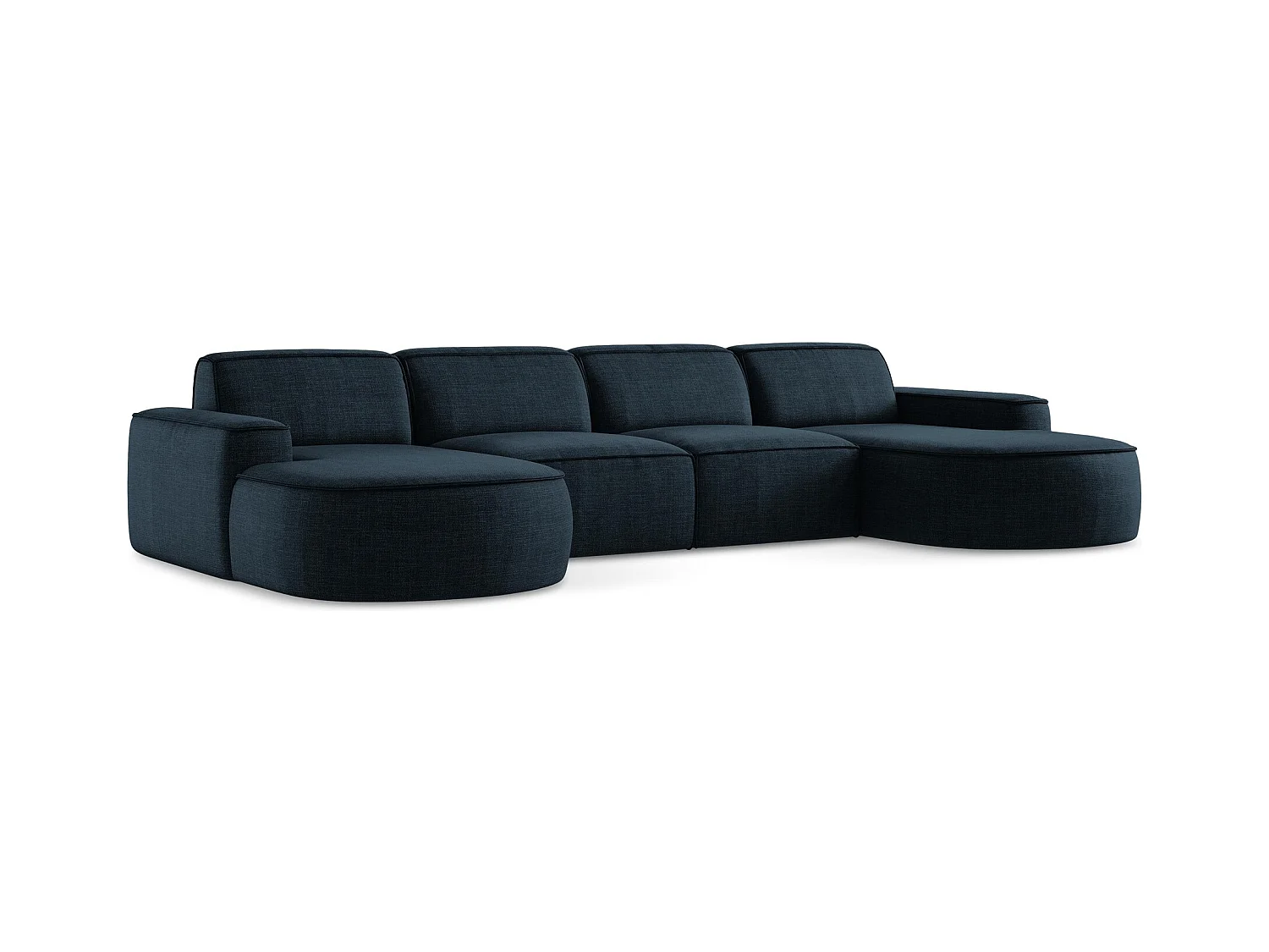 Canapé panoramique 4 places modulaire gauche en tissu texturé - bleu royal - OMAO