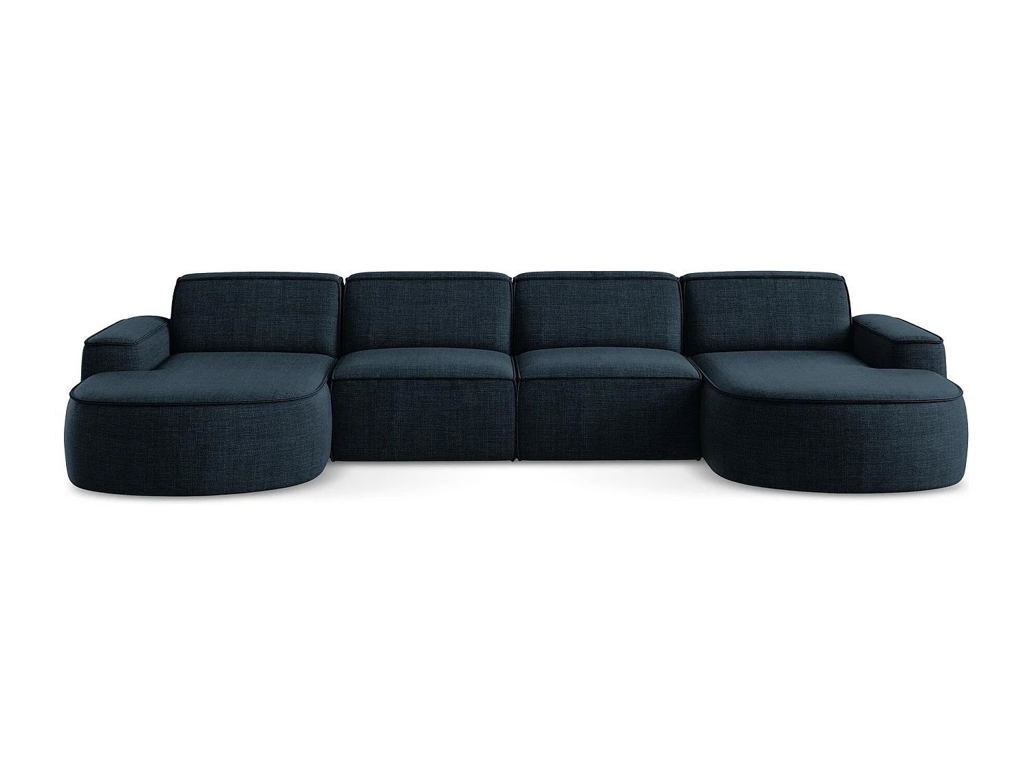 Canapé panoramique 4 places modulaire gauche en tissu texturé - bleu royal - OMAO