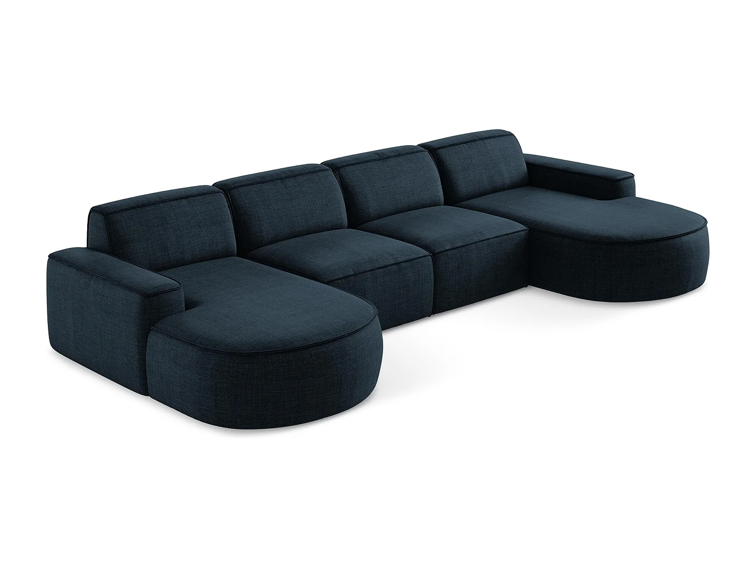 Canapé panoramique 4 places modulaire gauche en tissu texturé - bleu royal - OMAO