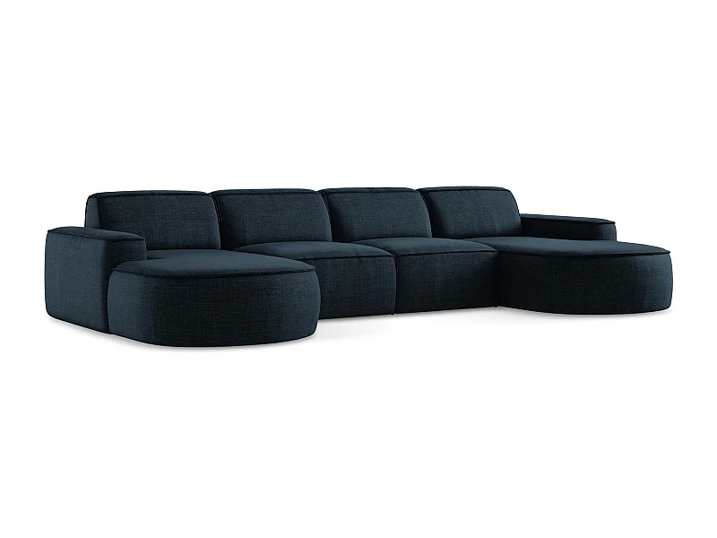 Sofa modułowa panoramiczna - z tkaniny strukturalnej - królewski niebieski - OMAO