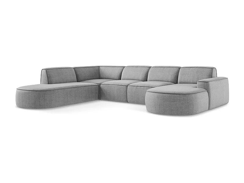 Canapé panoramique 4 places modulaire droit en tissu texturé - gris clair - OMAO