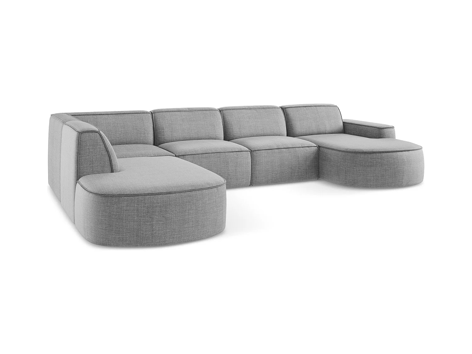 Canapé panoramique 4 places modulaire droit en tissu texturé - gris clair - OMAO