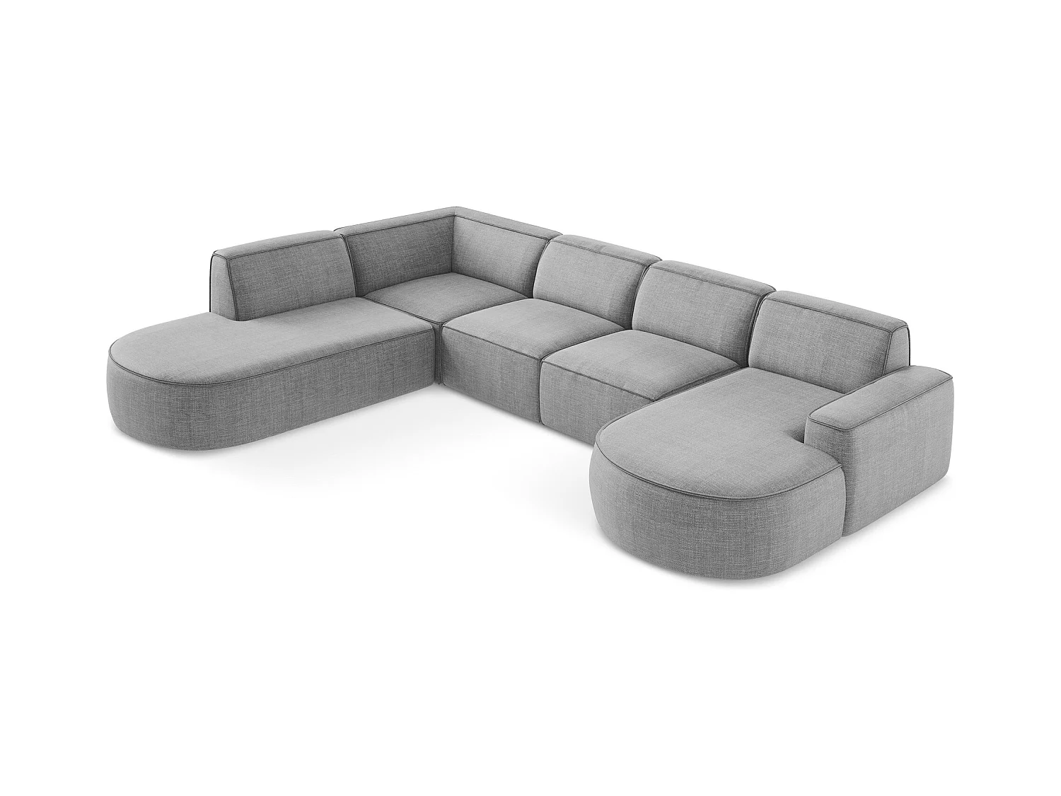 Canapé panoramique 4 places modulaire droit en tissu texturé - gris clair - OMAO