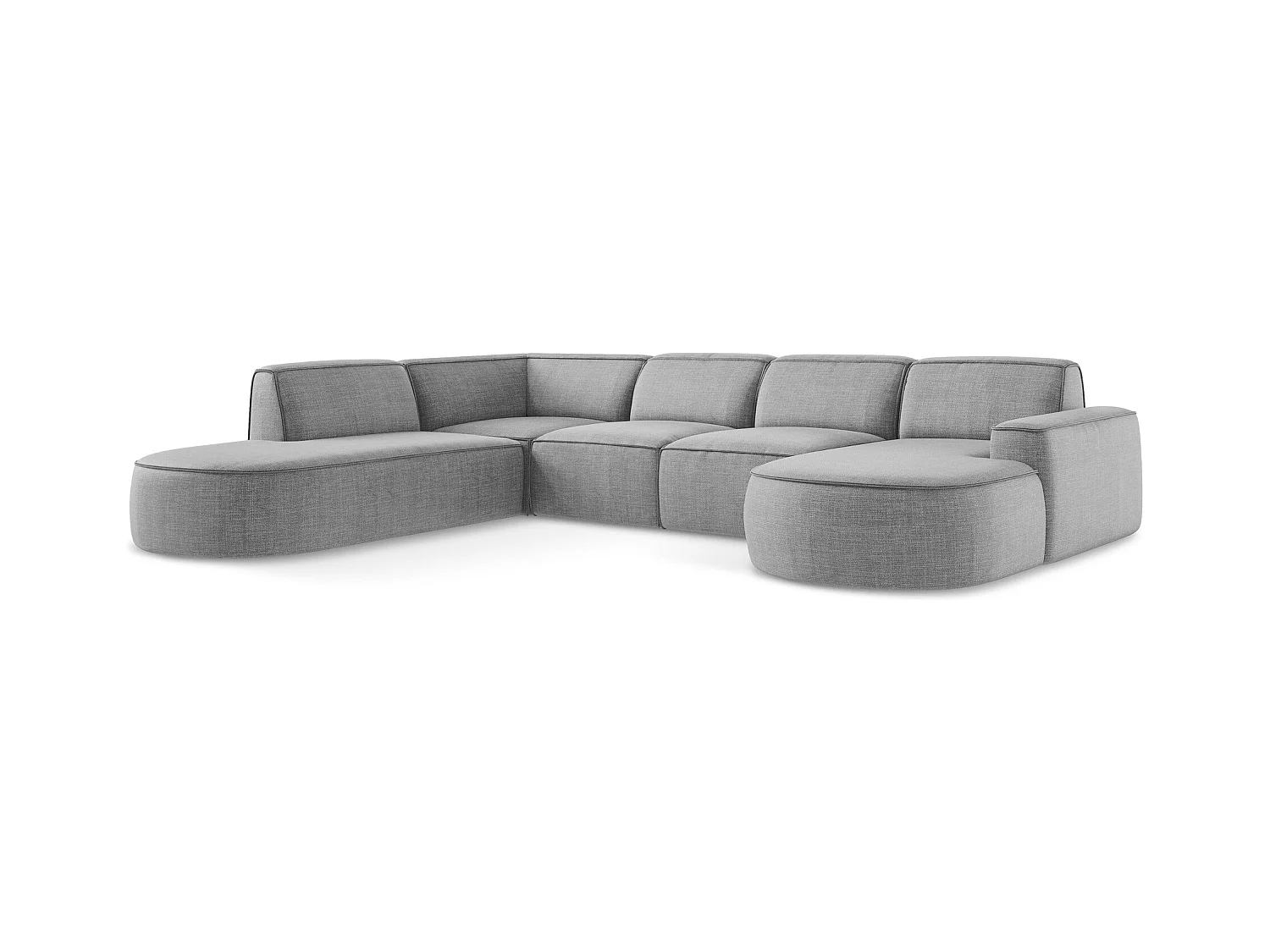 Canapé panoramique 4 places modulaire droit en tissu texturé - gris clair - OMAO