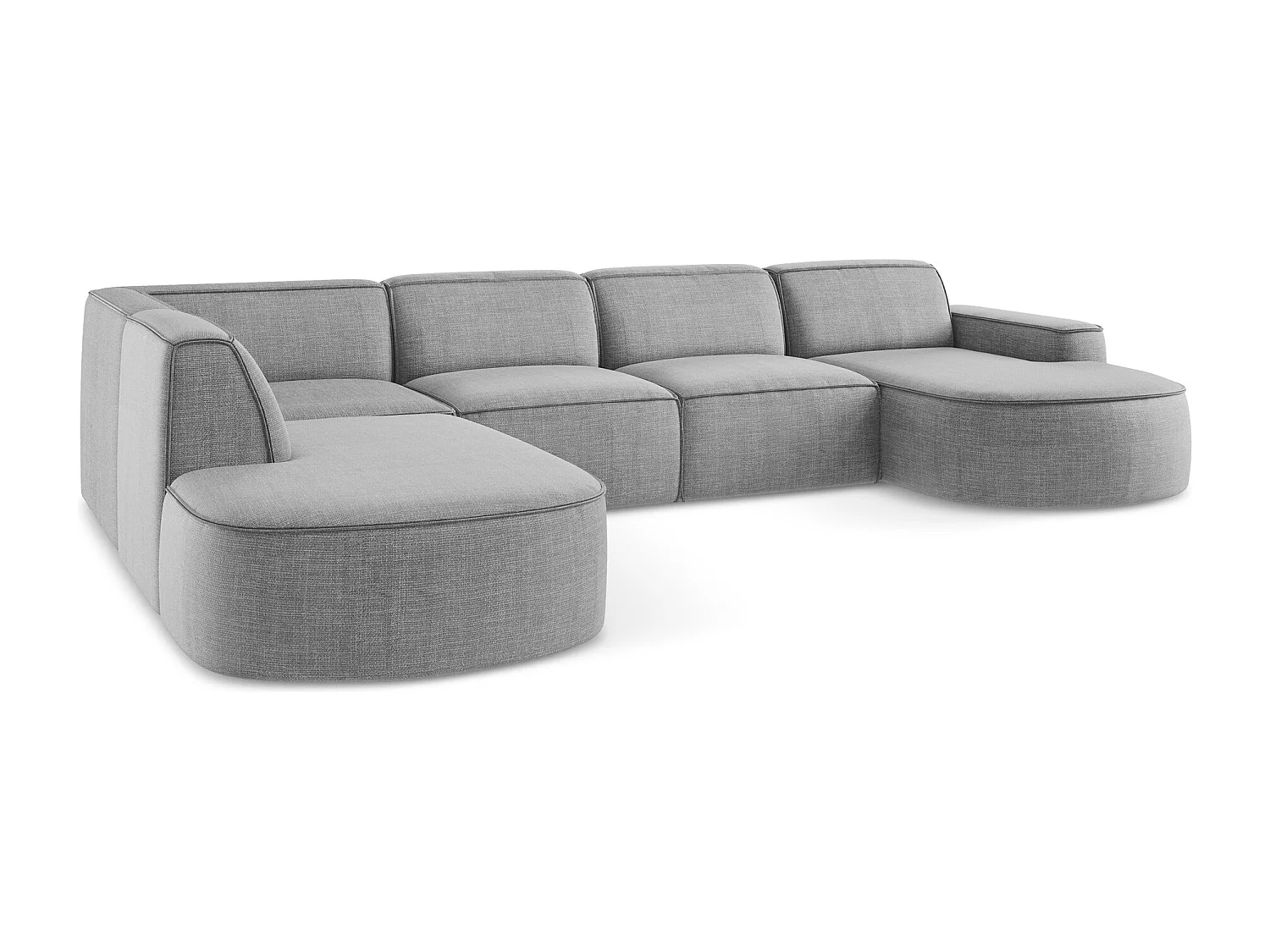 Canapé panoramique 4 places modulaire droit en tissu texturé - gris clair - OMAO