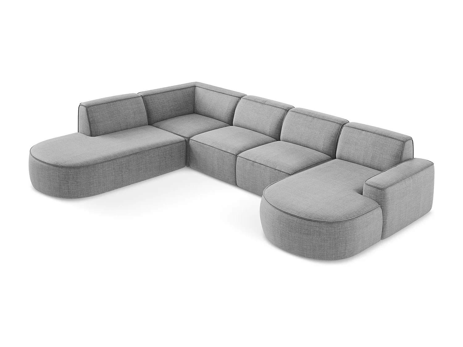 Canapé panoramique 4 places modulaire droit en tissu texturé - gris clair - OMAO