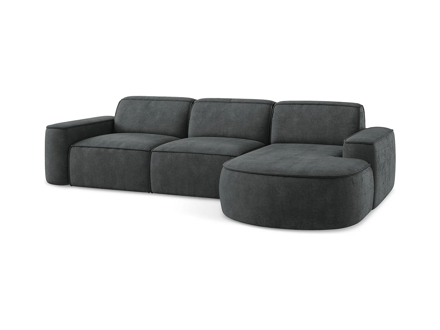 Canapé d'angle 3 places modulaire droit en tissu chenille - gris foncé - OMAO