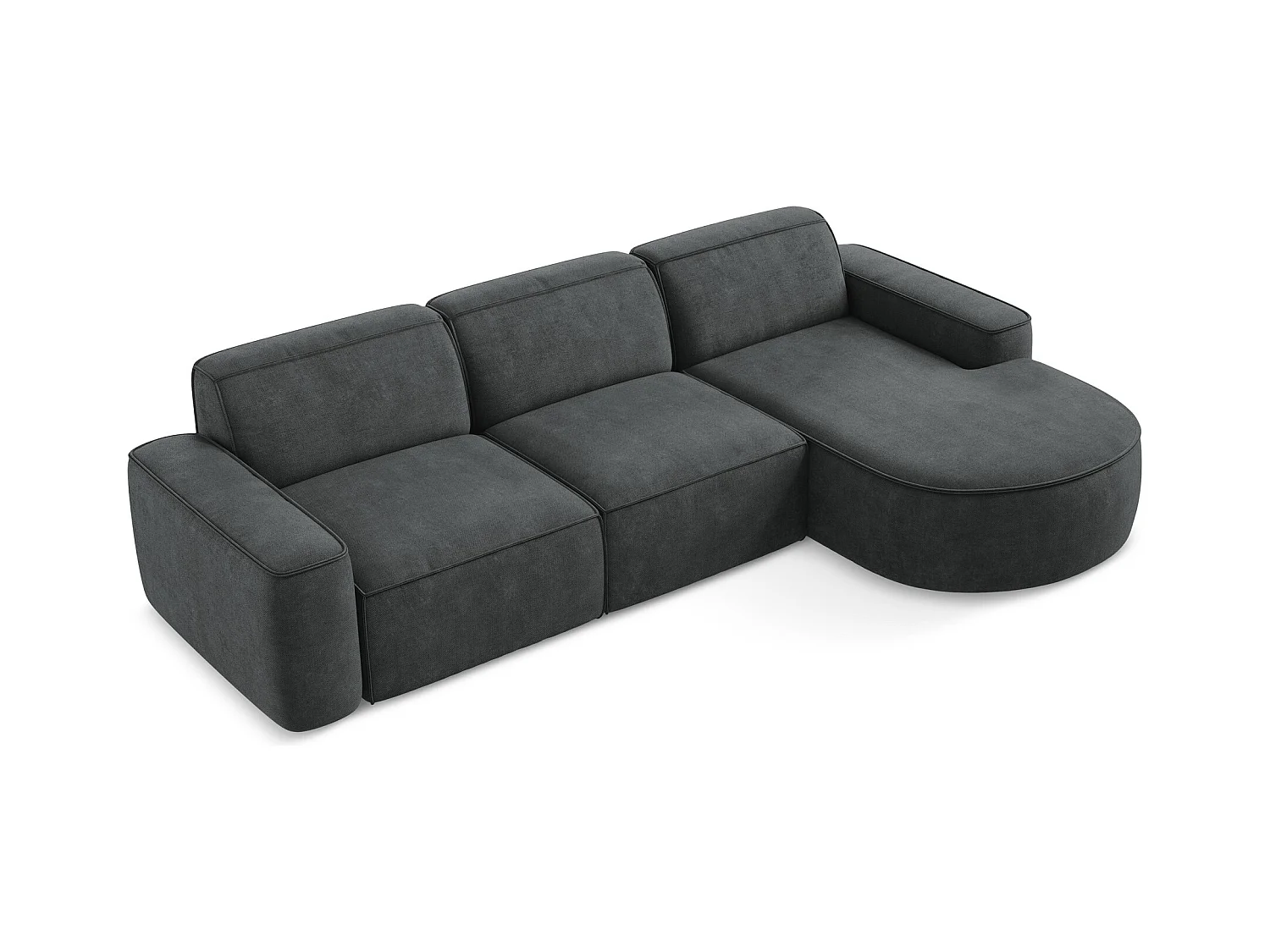 Canapé d'angle 3 places modulaire droit en tissu chenille - gris foncé - OMAO