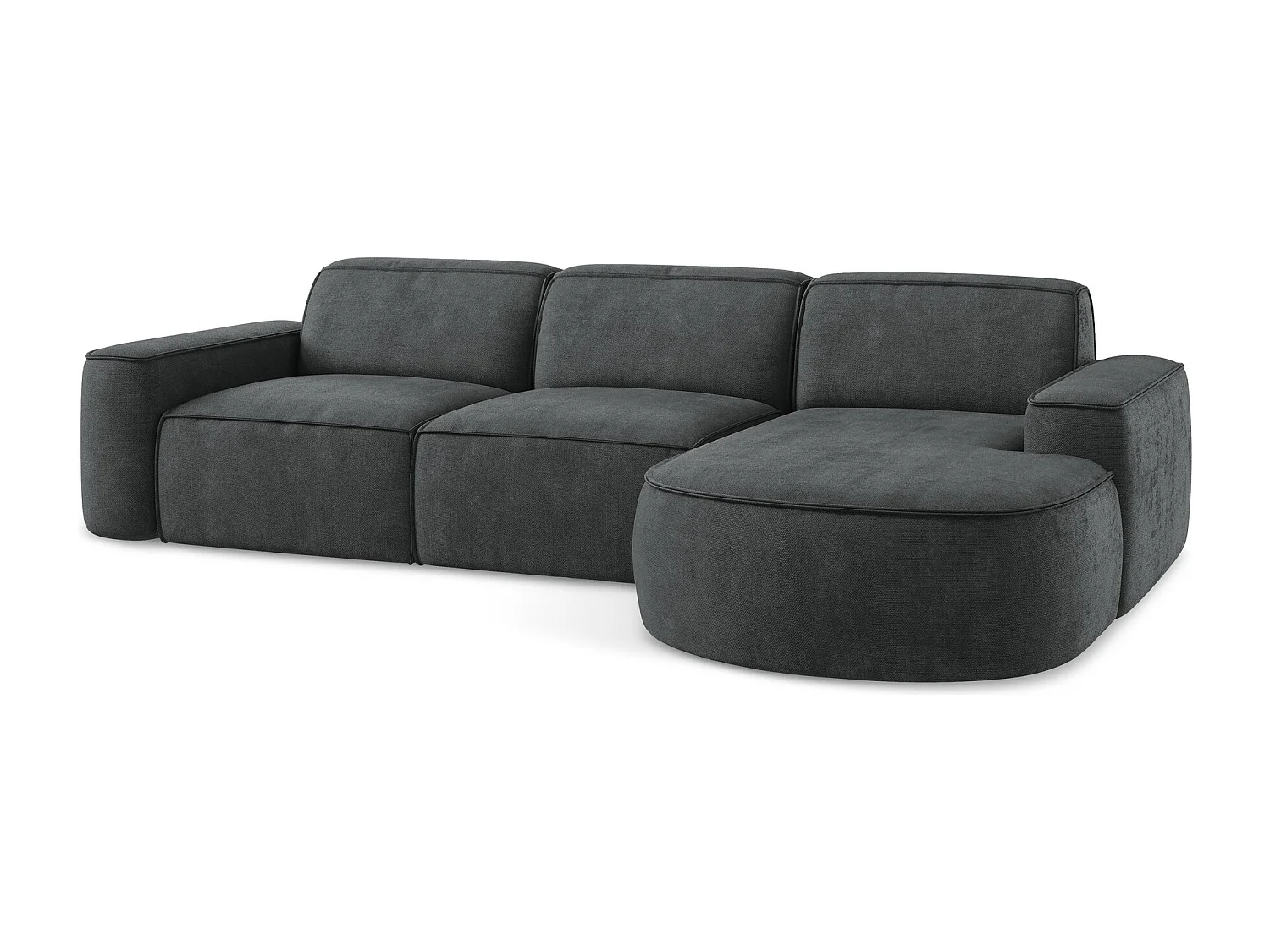 Canapé d'angle 3 places modulaire droit en tissu chenille - gris foncé - OMAO